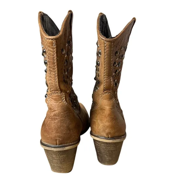 Steve Madden Studded Brown Leather Boho Western Cowboy Boots, Size 7, Pre Loved - Image 5