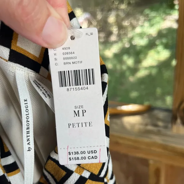 Anthropologie Maya Ruched Cowl Neck Dress Yellow Geometric Print Size MP. NEW! - Image 8