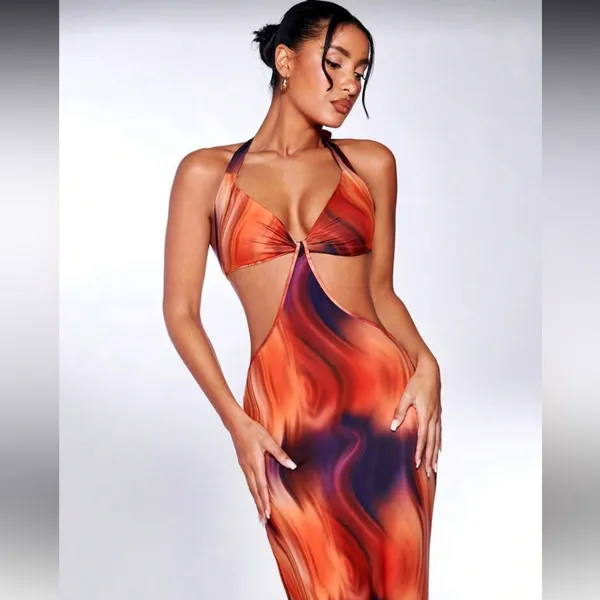 SHEIN BAE Tie Dye Knotted Backless Split Thigh Dress - Image 6