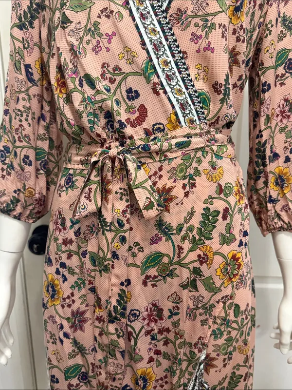 FARM Rio 100% Viscose Pink Floral Wrap Long Sleeve Maxi Dress Size Medium🌸💗 - Image 7