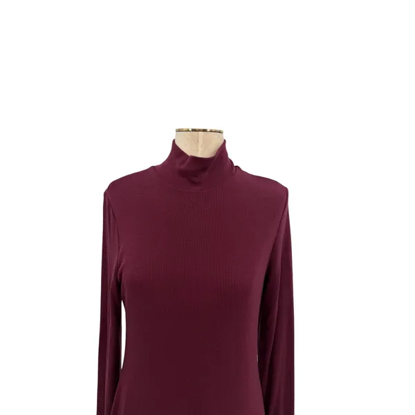 Marine Layer Lexi Mockneck Midi Dress Merlot Ribbed‎ Tencel Soft Stretch Large - Image 3