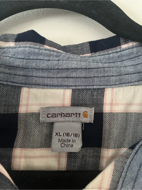 Carhartt Women's Plaid Short Sleeve Button Down Shirt XL Blue White 100% Cotton - Image 2
