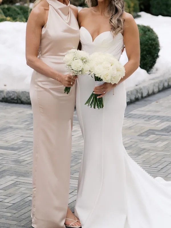 Bella Bridesmaids Dessy Group Cowl Neck Bridesmaid Dress in Champagne - Image 5