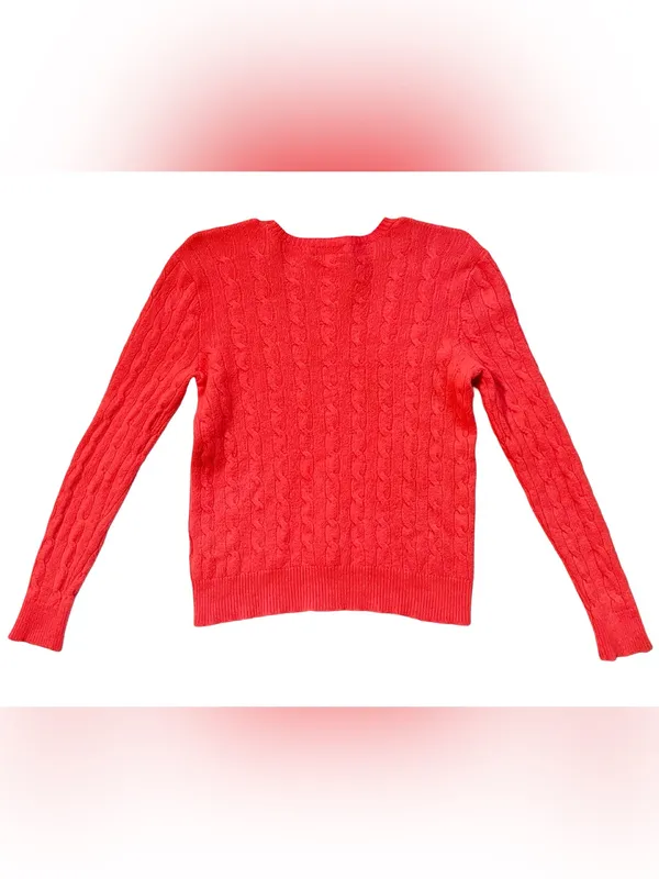 Polo Ralph Lauren Orange Cable Knit Cashmere Merino Wool Blend Sweater - Image 5
