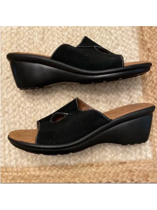 Naturalizer Women’s Natural Soul Black Hoover Suede Keyhole Slide Wedge Sandals Size 10 - Image 6