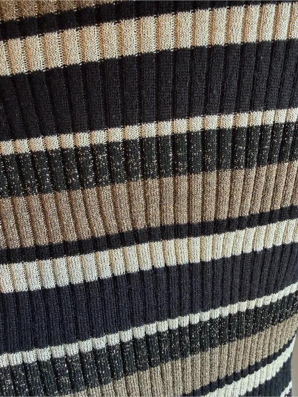 FRAME Metallic Stripe Ribbed Sweater XS Gold Multi Black Wool Blend Crewneck Y2K - Image 6