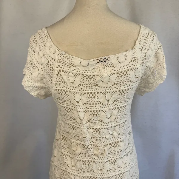 Ivory Crochet Lace Beach Cover Up Dress Cream Size Medium Summer‎ Boho - Image 5