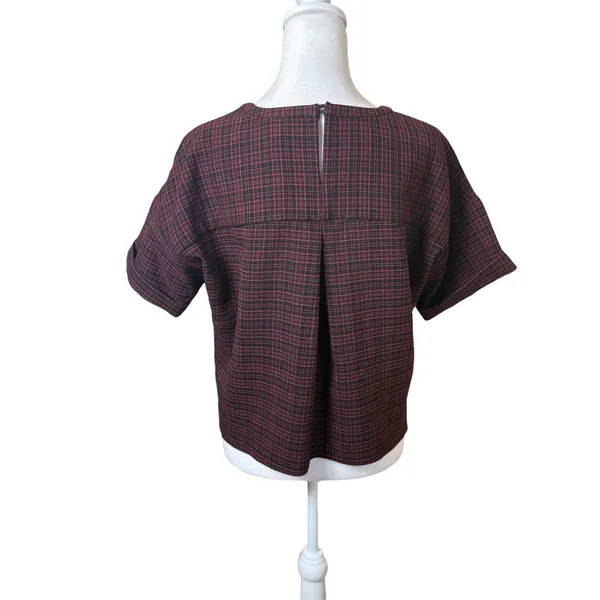 Madewell Red Black Plaid Boxy Top Medium Cuffed Sleeves Heritage‎ Twee Academia - Image 4