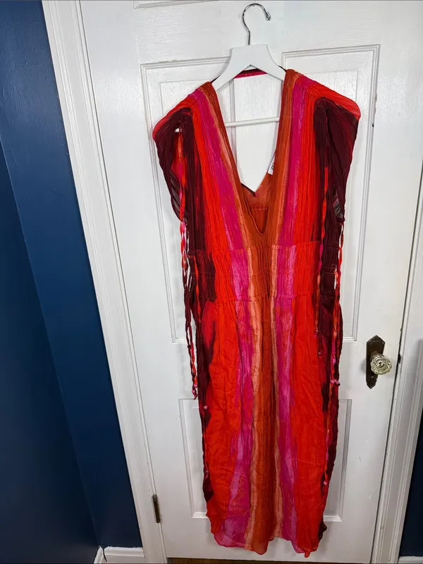 ZARA Sleeveless V-Neck Bead Tie Dye Midi Dress W2567 Sz S - Image 5
