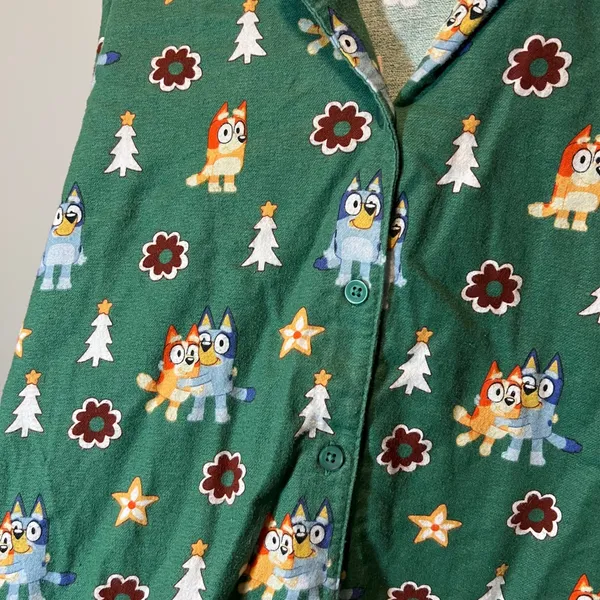 Hanna Andersson Bluey Christmas Flannel Pajama Set Green Women's Small 2 Piece - Image 4