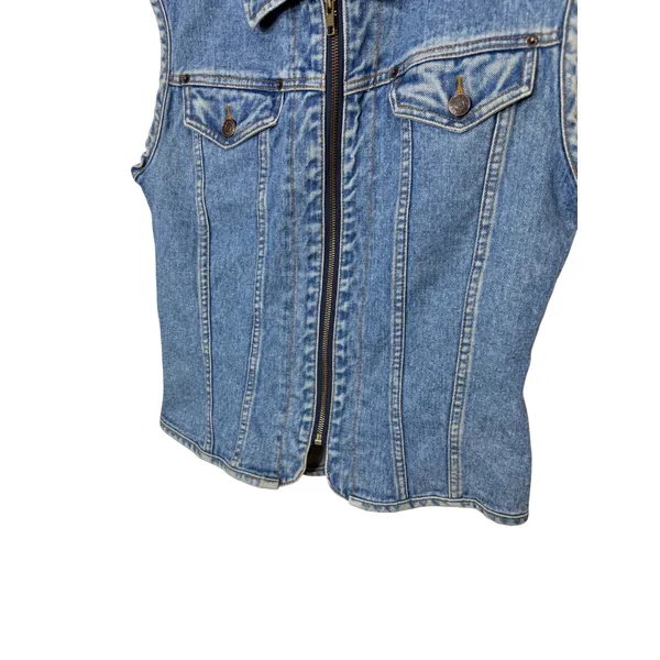 Vintage‎ Cosmopolitan Denim Vest Womens M Blue Jean Zipper front - Image 3
