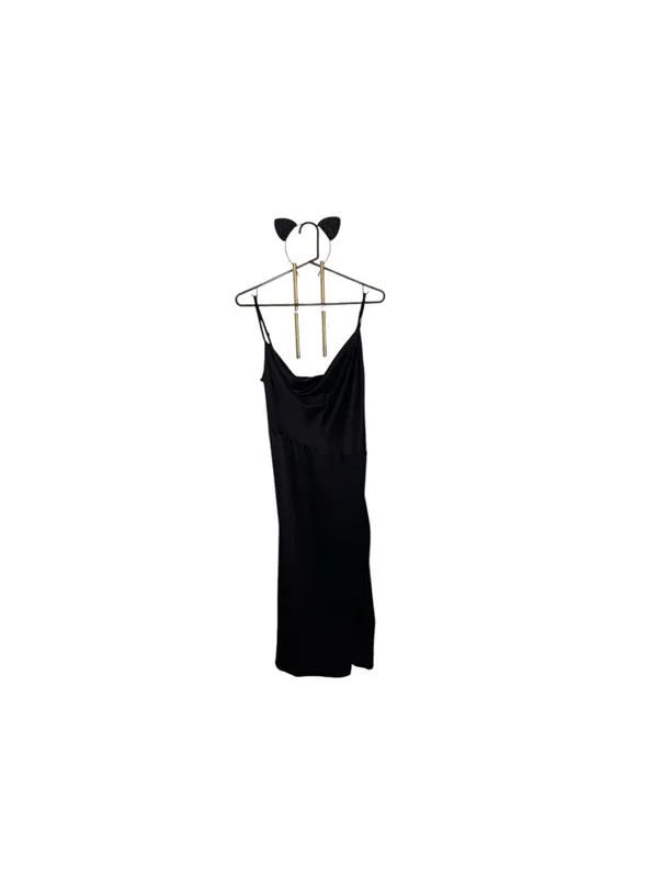 Vintage 90s Style Black Satin Midi Slip Dress Minimalist LBD whimsigoth moody - Image 2