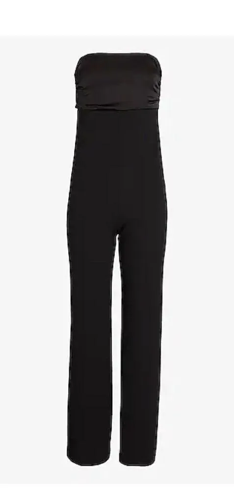 NWT EXPRESS Satin Pieced Strapless Jumpsuit BLACK XS - Image 4