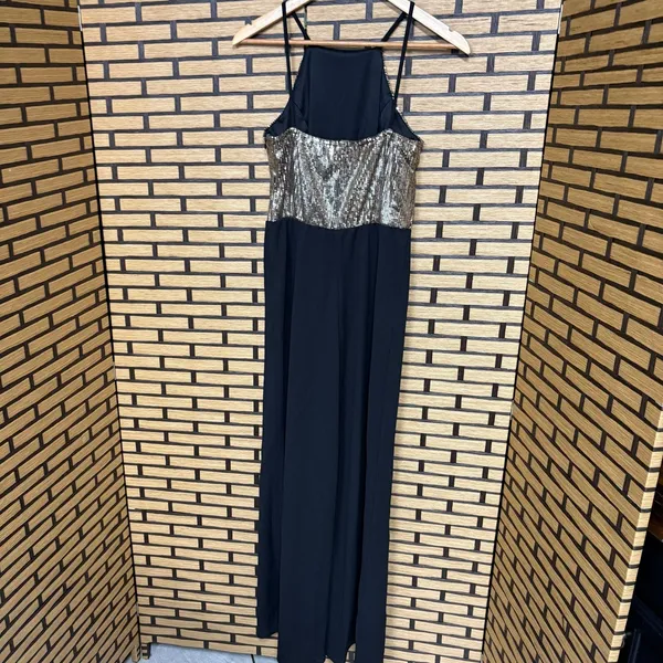 Bebe Black Jumpsuit With Gold Sequins Size 4 - Image 2