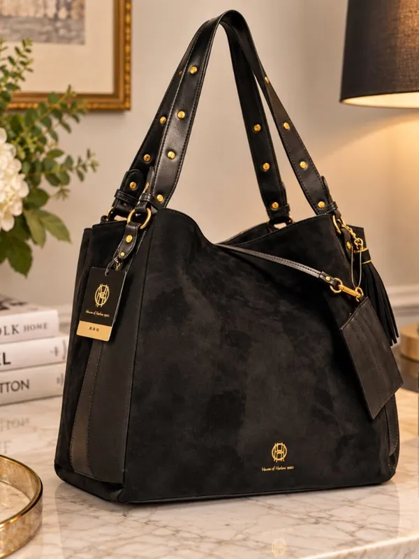 House of Harlow 1960 Black Suede Studded Tote Bag Card Holder NWT - Image 3