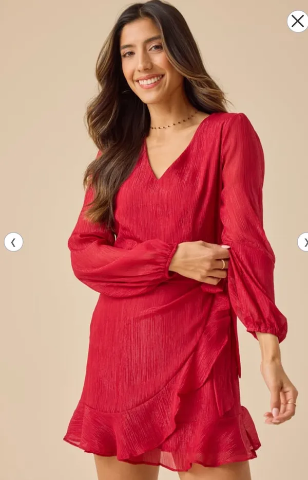Altar’d State Trina Burgundy Shimmer Wrap Dress Size Small - Image 5
