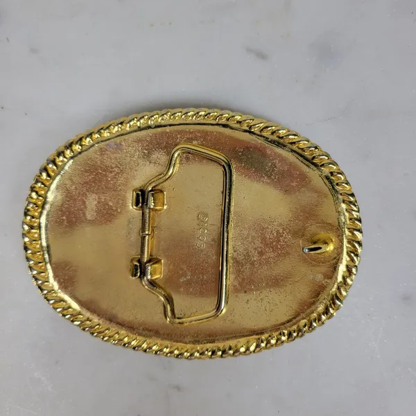 Vintage 1995 Rhinestone Belt Buckle Purple Gold Tone Oval Rope Border Y2K Retro - Image 5