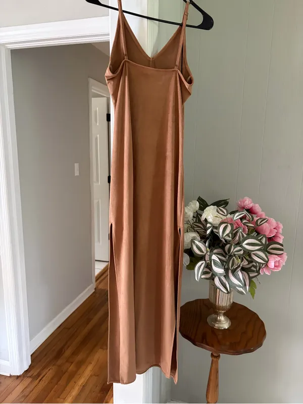 Brown Slip Dress with V - Image 2