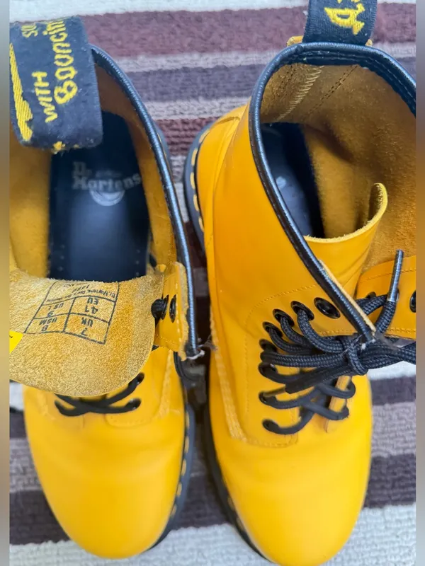Dr. Martens Yellow Lace-Up Combat Booties - Image 7