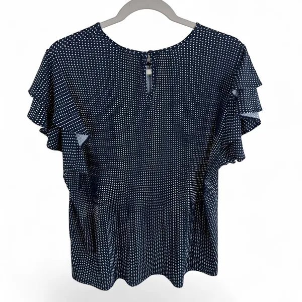 Adrianna Papell Womens Navy Blue White Polka Dot Ruffle Sleeve Blouse Large‎ L - Image 2