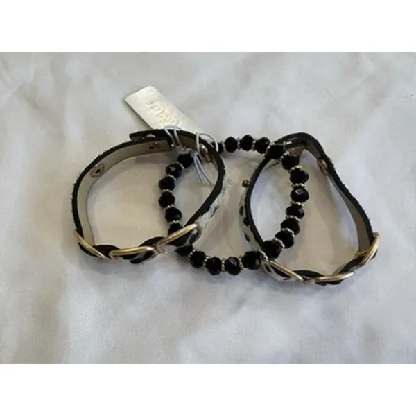 Viv & Lou Animal Print Snap Bracelet Stack 3pc Calf Hair Bead Bracelet Set NEW - Image 2