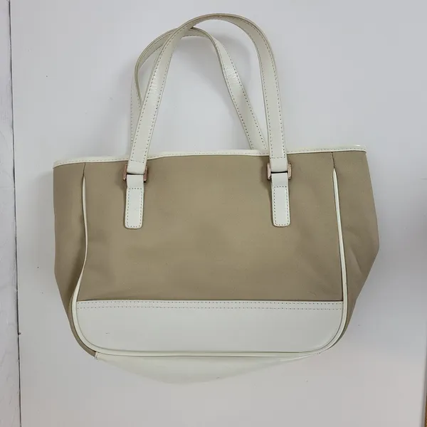 Fossil Womens Purse Bag Tan White Canvas Leather Double Strap Magnet Closure - Image 8