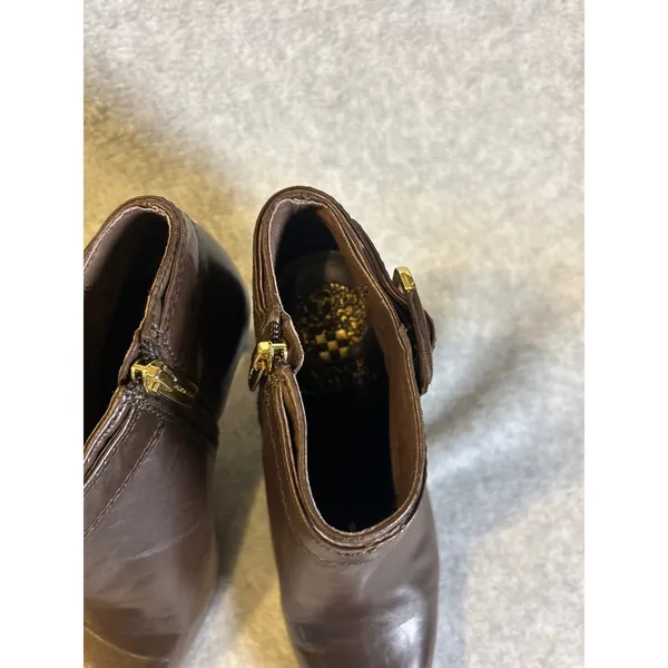Vince Camuto Brown Leather Ankle Boots Womens Stiletto Heel Buckle Booties - Image 2