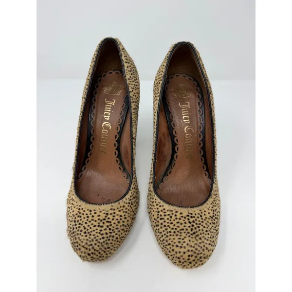 Juicy Couture Cheetah Print Calf Hair Block Heel Pumps Round Toe Tan BlK Size 7 - Image 2