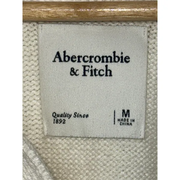 Abercrombie & Fitch Cream Long Sleeve Collared Pullover V-Neck Sweater Size M - Image 3