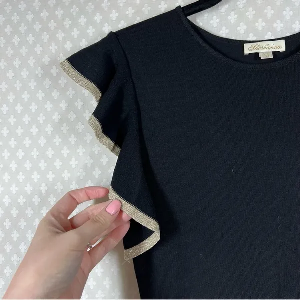 Shoshanna Black Gold Ruffle Sleeve Knit‎ Dress - Image 3