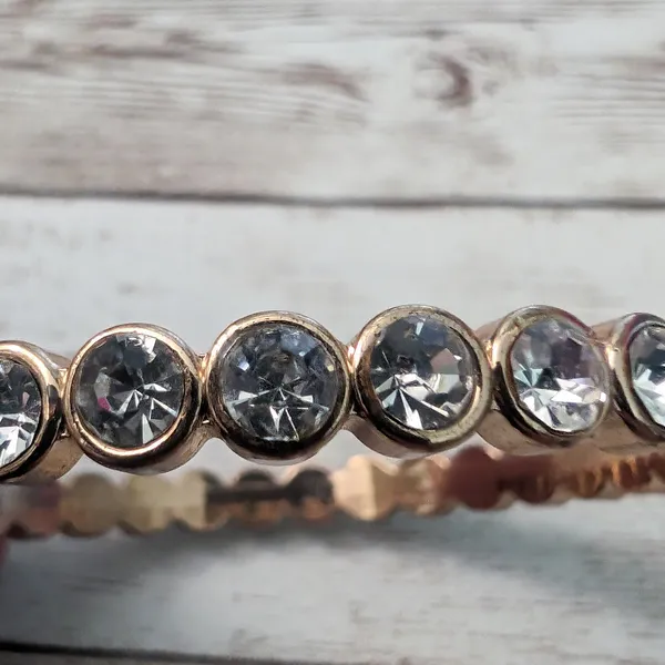 Vintage Bracelet / Bangle - Rose Gold Tone & Clear Gems - Image 8