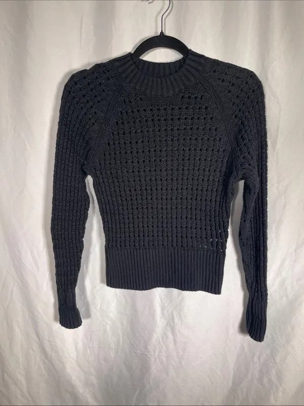 J. Crew Womens Black Pointelle Open Knit Sweater Small Bz498 - Image 2