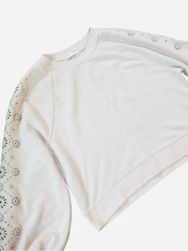 Splendid Light Pink Eyelet Sleeve Crewneck Sweater - Image 3