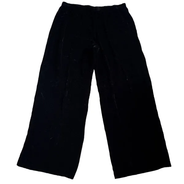 VTG Carole Little Black Crushed Velvet Wide Leg Pants Silk Blend 2X Made in USA - Image 2
