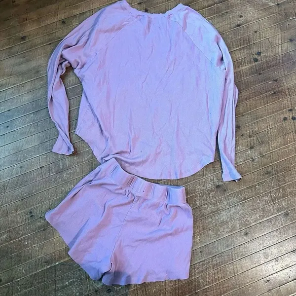 Zyia ribbed pink loungewear S athleisure shorts set - Image 2