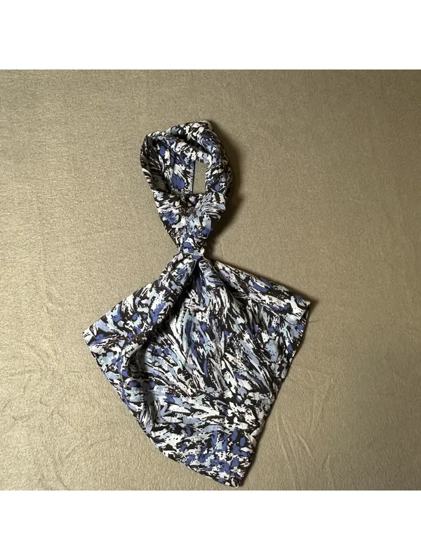 Blue, Black, & White Abstract Brushstroke Patterned Scarf Blue - Image 3