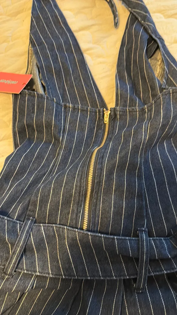Edikted Pin Stripe Denim Mini Dress - Image 3