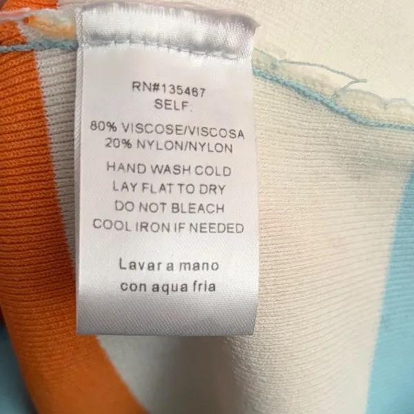 AKIRA Striped Bodycon Mini‎ Dress Light Blue Orange Pink White Women's Large - Image 6