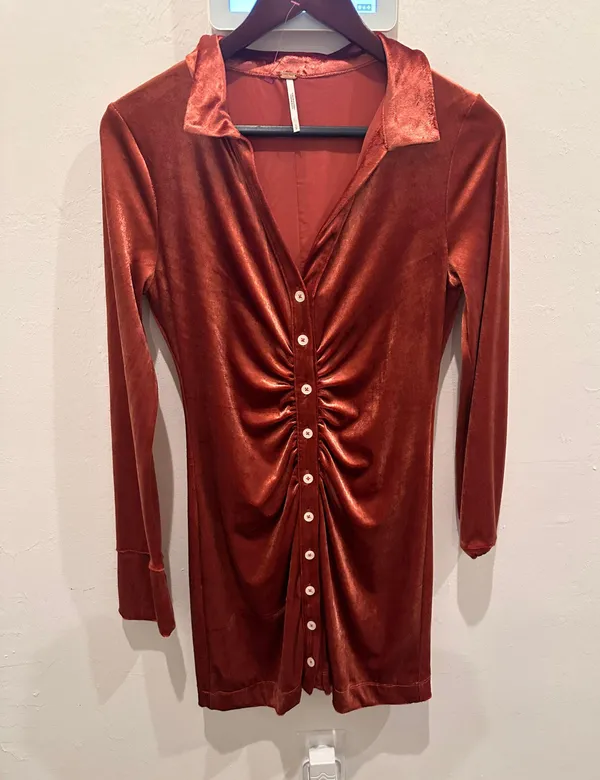 Shayla Velour Mini Dress In Copper Sz S - Image 3