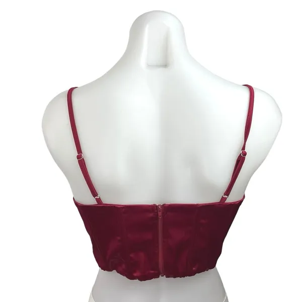 Women's Red Purple Satin Silky Sleeveless Cowl Neck Crop Bustier Corset Top S - Image 2