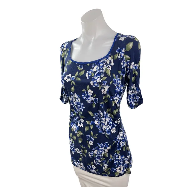 White House Black Market Women's Floral Scoop Neck 3/4 Sleeve Tunic Blouse Top S - Image 3