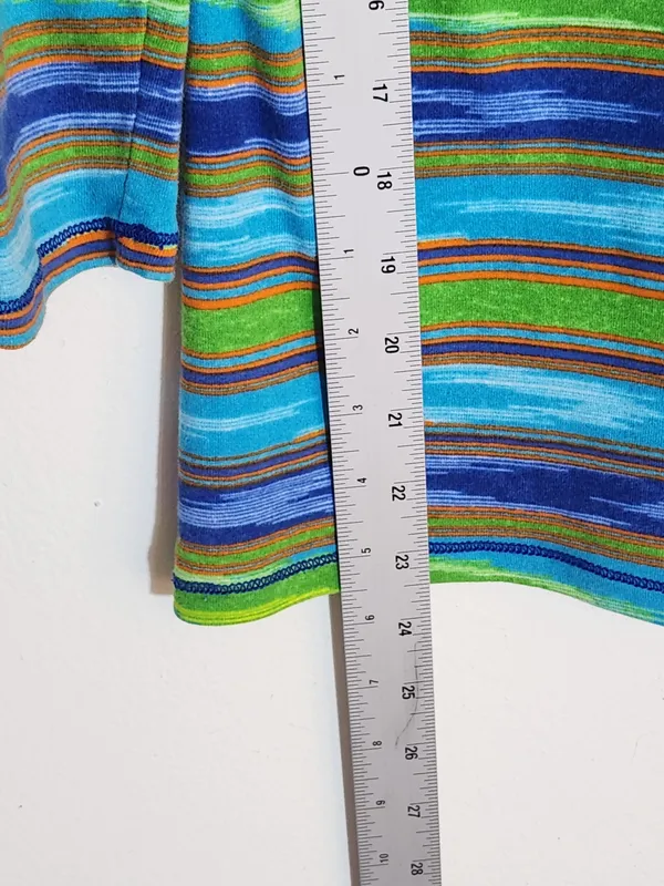 Lauren Ralph Lauren Blue and Green Southwestern Stripe Boat Neck Tee Size Medium - Image 6