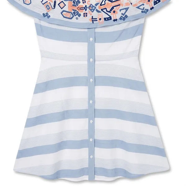Sugarlips Embroidered Off Shoulder Striped Midi Dress Blue White D4843 Womens M - Image 12