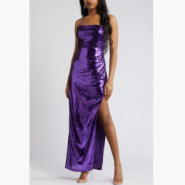 NWT Lulus Keep it Sparkly Sequin Sleeveless Gown Small, PURPLE - Image 8