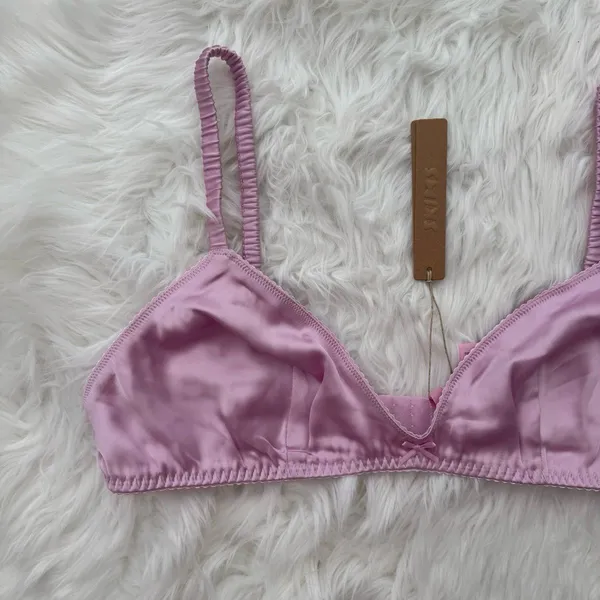Skims Woven Shine Sleep Bralette Pink Rose Size Large - Image 3