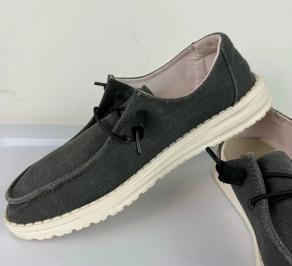 Hey Dude Wendy Chambray Moccasin Slip On Shoe Sz 7 Dark Grey Black - Image 13