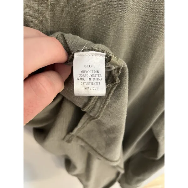 In Loom L Long Sleeve Loose V Neck Green Pocket Shirt casual boho Granola - Image 6