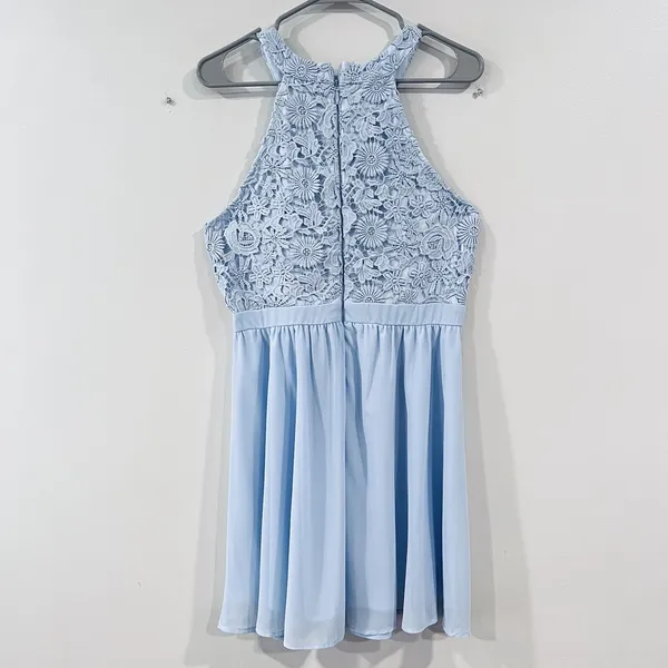 Lulus‎ Lover's Game Baby Blue Lace Chiffon Halter Skater Dress XL - Image 7