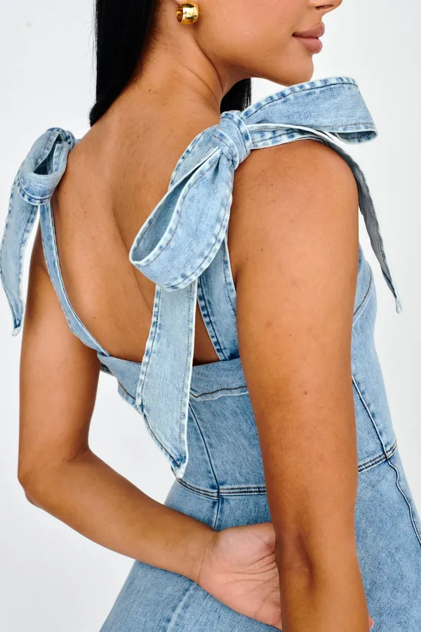 Selfie Leslie Jeanie Bow Shoulder Mini Dress - Image 2