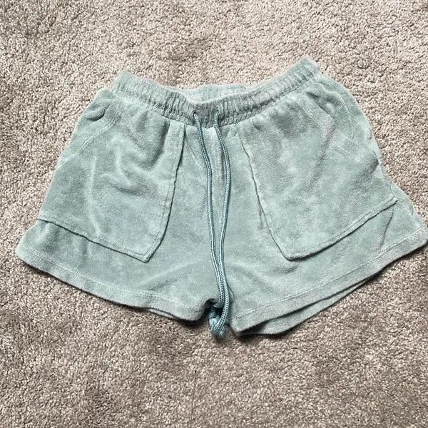 Zara terry cloth drawstring comfort short mint green size Small - Image 2